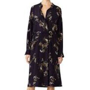 Vince Navy & Floral Silk Shirt Dress, Size L